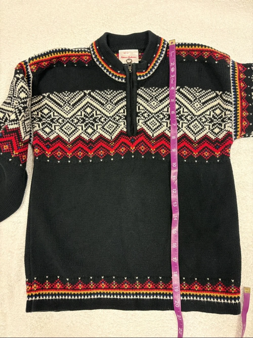 Hanna Andersson Nordic fair isle quarter zip pullover sweater black boys 8 - Picture 3 of 8